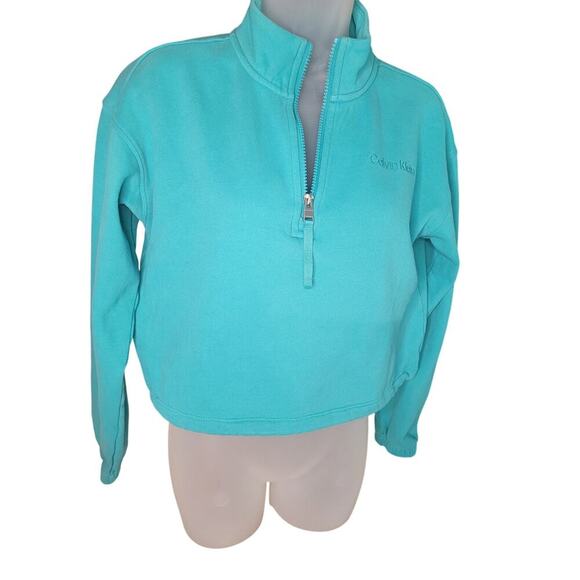 Calvin Klein Women Crop Blue Active Long Sleeve Sweatshirt Sz S - Picture 1 of 5